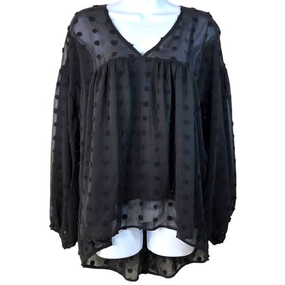 Pink Paparatzi Tops - Pink Paparatzi Black Sheer Swiss Dot Tunic Blouse Size M Long Sleeves